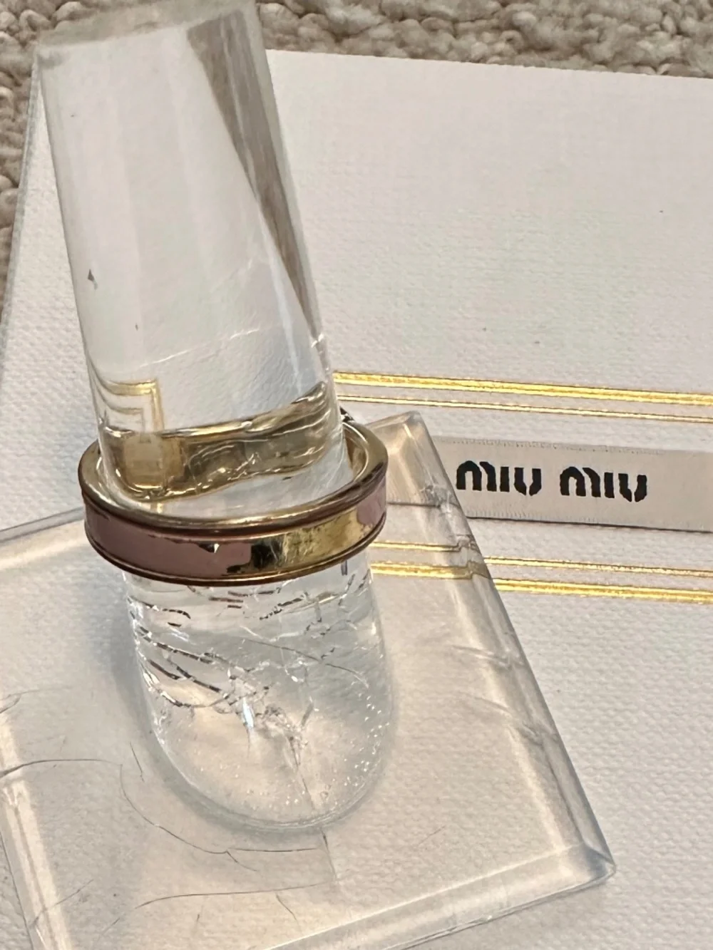 Miu Miu Pink Enamel & Gold Ring 100% Authentic